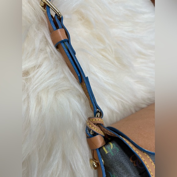 Dooney & Bourke “ Vintage It Bag” Leather Baguette Rainbow Monogram Blue Trim - Picture 5 of 17